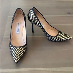 Jimmy Choo Abel Pump in Black leather/Gold woven